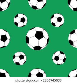 Pattern. Soccer balls on a green background. Gift wrap. Vector illustration in a flat style.