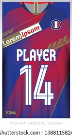 Pattern Soccer jersey template. Mock up Football uniform for football club. Team apparel. Blue and Red layout football sport t-shirt design. Vector Illustration design.