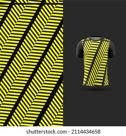 Pattern Soccer jersey and t-shirt sport mockup template, Graphic design for football kit or activewear uniforms. Black Yelloe theme with 3d preview