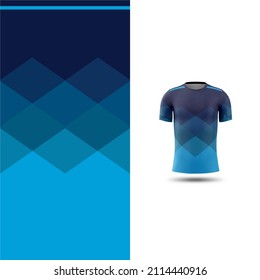 Patrón camiseta de fútbol y plantilla de simulación deportiva de camisetas, Diseño gráfico para kit de fútbol o uniformes de ropa activa. Tema del diamante azul con previsualización en 3d