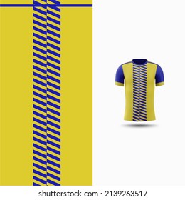 Pattern Soccer jersey and t-shirt sport mockup template, Graphic design for football kit or activewear uniforms. Yellow Blue theme with 3d preview