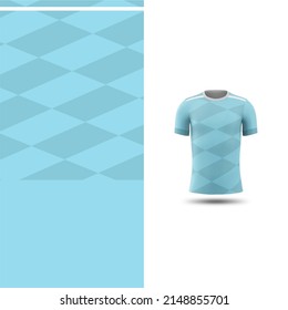 Pattern Soccer jersey and t-shirt sport mockup template, Graphic design for football kit or activewear uniforms. Blue ocean geometric theme with 3d preview