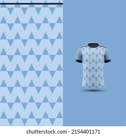 Pattern Soccer jersey and t-shirt sport mockup template, Graphic design for football kit or activewear uniforms. Blue triangle pattern theme with 3d preview