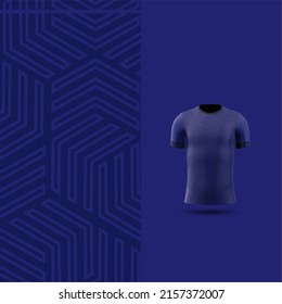 Pattern Soccer Jersey And T-shirt Sport Mockup Template, Graphic Design For Football Kit Or Activewear Uniforms. Blue Strip Pattern Theme With 3d Preview