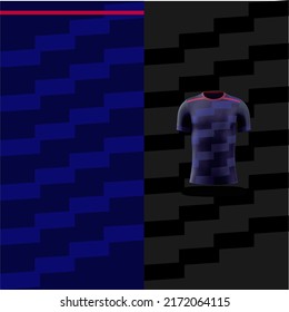 Pattern Soccer jersey and t-shirt sport mockup template, Graphic design for football kit or activewear uniforms. Blue Strip pattern theme with 3d preview