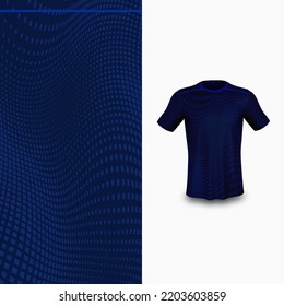 Pattern Soccer jersey and t-shirt sport mockup template, Graphic design for football kit or activewear uniforms. Blue with blue flowing pattern with 3d preview