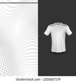 Pattern Soccer jersey and t-shirt sport mockup template, Graphic design for football kit or activewear uniforms. White with grey flowing pattern with 3d preview