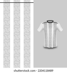 Muster-Mockup-Vorlage für Fußball-Trikots und T-Shirt-Sportbekleidung, Grafikdesign für Fußball-Bausatz oder Aktiv-Trageuniformen. Weiß mit grauem Streifen-Muster mit 3D-Vorschau