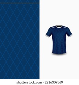 Pattern Soccer jersey and t-shirt sport mockup template, Graphic design for football kit or activewear uniforms. Blue Strip pattern theme with 3d preview