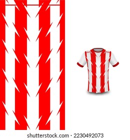 Pattern Soccer jersey and t-shirt sport mockup template, Graphic design for football kit or activewear uniforms. White Red strips pattern theme with 3d preview