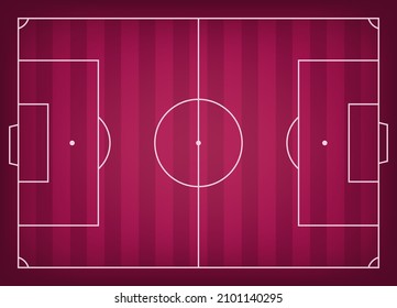 Pattern soccer line field burgundy Background. Football World Qatar 2022 .Top view colours banner. Vector illustration.