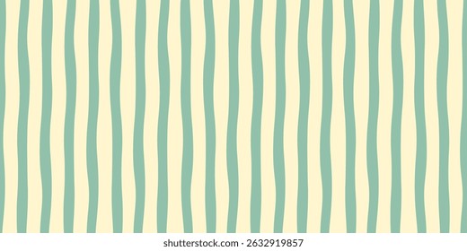 Pattern of soft green wavy vertical stripes on a light beige background, creating a gentle and calming visual effect. Vector illustration