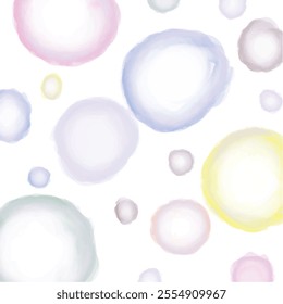A pattern of soft pastel bubbles in light pink, yellow, and blue hues, creating a delicate and airy texture. Ideal for wallpapers, web backgrounds, party decorations, or kid-friendly designs