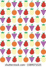 Pattern of some fruits (pineapple, orange, grape, and dragon fruit) using vector illustration 