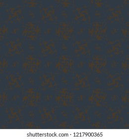 Pattern with some signs and splatter in brown on a dark blue background. Textile print. Wallpaper. Vector illustration.