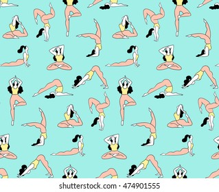 Muster für Spa-Zentrum oder Yoga Studio.Girl in einer Yoga-Pose. Vektorgrafik