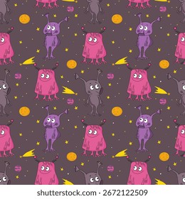 pattern with space aliens and stars