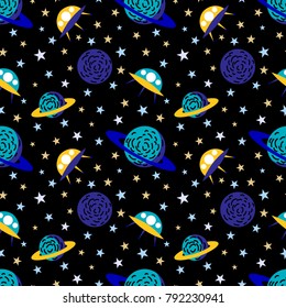 Pattern space, Saturn, galaxy space seamless background. Vector illustration galaxy background