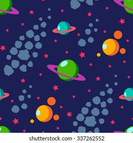 Pattern space, saturn, planets, stars, galaxy asteroids seamless background