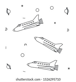 pattern of space shuttles with planets saturn and icons vector illustration design