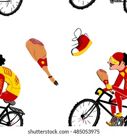 pattern spanish cyclist with traditional spanish food jamon on festival.character design.