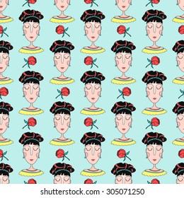 Pattern with the Spanish woman.Vector illustration.