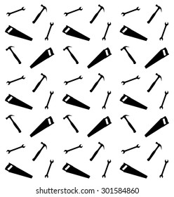 Pattern of spanner, saw and hummer, vector illustration