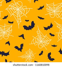 Pattern. Spider Web and Bats. Halloween Vector seamless Texture for Textile, Wrapping Paper, Wallpaper