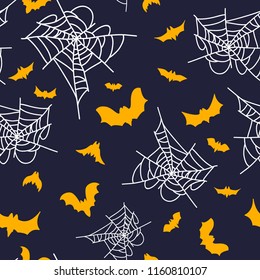 Pattern. Spider Web and Bats. Halloween Vector seamless Texture for Textile, Wrapping Paper, Wallpaper