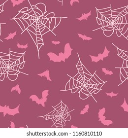 Pattern. Spider Web and Bats. Halloween Vector seamless Texture for Textile, Wrapping Paper, Wallpaper