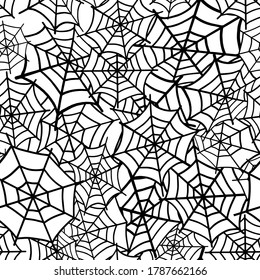 The pattern of the spider web. Design for Halloween, paper, textile, holidays. Halloween pattern. Hand drawn vector illustration 