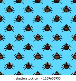Pattern with spiders for Halloween holiday in October on a blue background. Suitable for fabric, decoration, greeting cards, wrapping paper, Wallpaper.