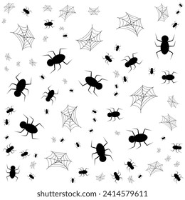 pattern of spiders and spider webs on white background