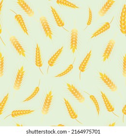A pattern with spikelets on a delicate green background. Isolated vector