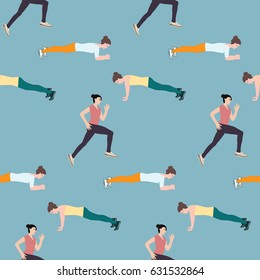 Pattern sport fitness running woman color art creative vector