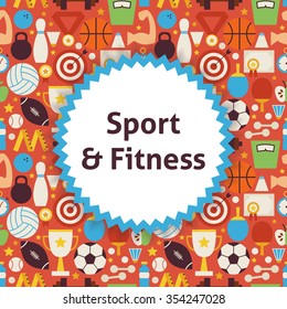Pattern Sport Healthy Lifestyle Background. Flat Style Vector Illustration for Fitness and Dieting Promotion Template. Colorful Objects for Advertising.