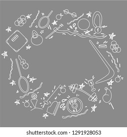 Pattern with sport symbols. Hand drawn illustration with sport and fitness symbols made in doodle style. Seamless pattern with sport symbols 
