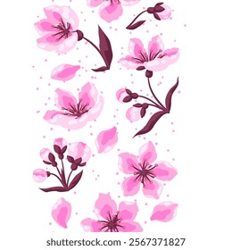 Pattern with spring flowers. Apple, sakura or cherry blossom. Beautiful decorative blooming plants.
