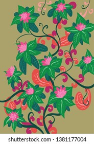 pattern with spring flowers. Beautiful decorative natural plants  buds and leaves