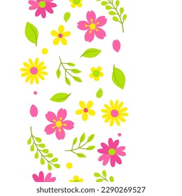 Pattern with spring flowers. Beautiful decorative natural plants, buds and leaves.