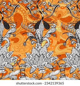 Pattern with spring flowers with branch, on pleasant colors with flower silhouette. vector pattern.
