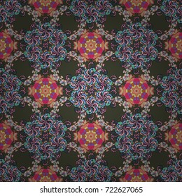 Pattern with spring flowers with branch, on green, blue and black colors with flower silhouette. Vector pattern.