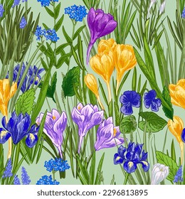 Pattern spring flowers color drawing vector. Summer flowers