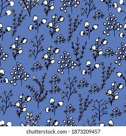Pattern with spring flowers, dried flowers. hand-drawn liner. Decorative wildflowers, Stylization of plants, small beautiful flowers. For textiles, wallpaper, packaging, paper. Isolate. Stock graphics
