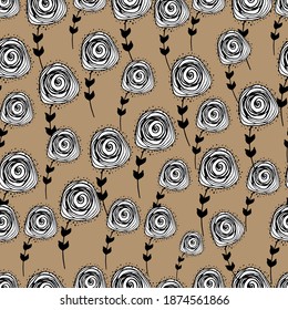 Patrón con flores primaverales, liner dibujado a mano.
Flores silvestres decorativas, Limpieza de plantas, pequeñas y hermosas plantas. Para textiles, papel pintado, embalaje, papel. Aislar. Gráficos de material.