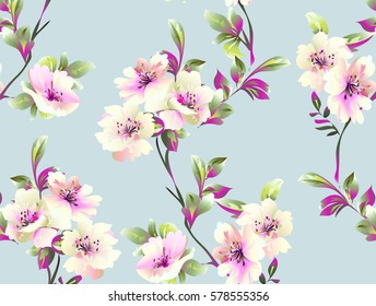 Pattern with spring flowers on grey background