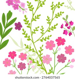 Pattern with spring pink flowers. Hand drawn. Not AI, vector illustration