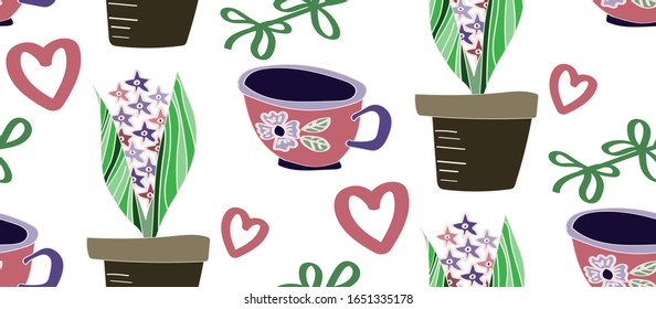 pattern spring summer house comfort flower cup still life primrose hyacinth
