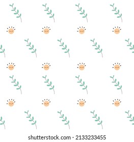 Pattern of spring time, seamless of  green leave and sun on white background of print .