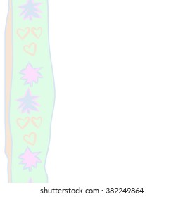 Pattern of spruces, hearts,stripes, spots,stripes, vertical seamless, copy space . Hand drawn.